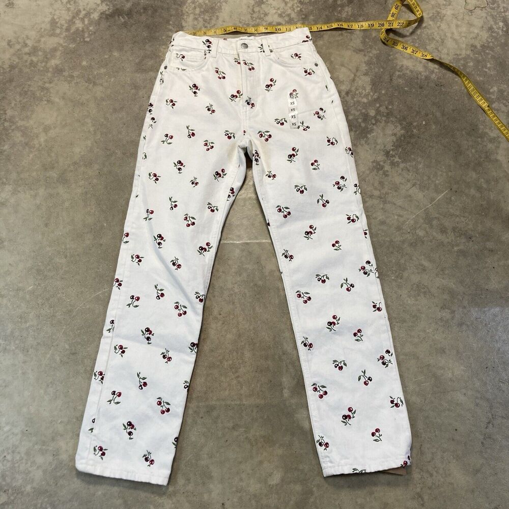 Reformation Jeans Womens 26 Cherries Embroidered High Rise Straight Leg Cotton‎